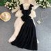 Women's French Sweet & Spicy Style Two Piece Set Ruffled Lace Square Neck Top With Slim Fitting Ruffled Long Skirt_ecoleips.com