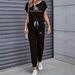Women's Clothing Color Block Trim Casual Suit Spring Summer Autumn American Style Simple Loose Fit Short Sleeve_ecoleips.com