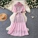French Romantic Style High-Waisted Pink Lace Dress For Women Elegant A-Line Long Skirt Summer Commute Ready_ecoleips.com
