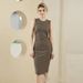 Women's Slim Fit Sleeveless Bodycon Midi Dress Stretchy round Neck Tummy Control Casual Office Dress_ecoleips.com