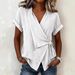 Women's Casual Solid Color Lapel T-Shirt Short Sleeve Irregular Loose Fit Spring/Summer Top American Style_ecoleips.com