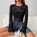 European American Cross-border 2026 Autumn And Winter New Elegant Black Transparent Ruffled Spider Web T-shirt Top_ecoleips.com
