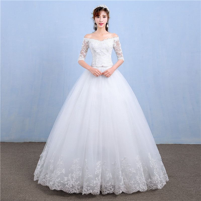 Women's Clothing One Shoulder Wedding Dress Bride New Long Tail Dream Princess Korean Style Long Sleeve Slim Wedding Dress_ecoleips.com