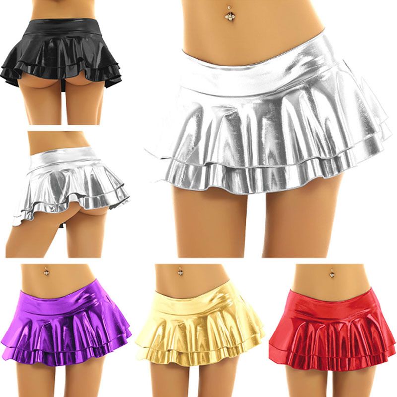 Verve 2025 Summer New Women's Irregular Sexy Short Leather A-line Pleated Skirt_ecoleips.com