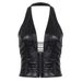 Aria Basics Aria Basics European And American Hot Girl Street Style Bronze Rivet Halter Neck Backless Zippered Leather Vest Sexy Fashion_ecoleips.com