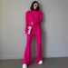 Ribbed High-Neck Knit Set – Long Sleeve Turtleneck & Wide-Leg Pants, Cozy Winter Two-Piece Outfit (Black/White/Rose) – Trendy Matching Loungewear_ecoleips.com