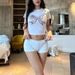 AC041 Summer 2024 New Round Neck Age-Reducing Bowknot Print Slimming Regular Shoulder Short Sleeve T-Shirt Casual Top_ecoleips.com