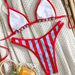 2026 European American Style Women's Sexy Striped Bikini Swimwear Lace-Up Tie Cross-Over Design Stylish New Arrivals_ecoleips.com