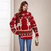 Festive Snowflake Knit Christmas Sweater – Cozy Red Pullover With Jacquard Design For Women (XS-XL)_ecoleips.com