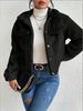 Women's Clothing Fleece Lined Jacket – Winter Plush Coat With Polo Collar, Thickened Warm Short Outerwear_ecoleips.com