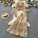 Women's French Style Pink Ruffled Bell Sleeve V Neck Shirt And High Waisted Tiered Skirt Two Piece Set For Resort Slimming Spring_ecoleips.com