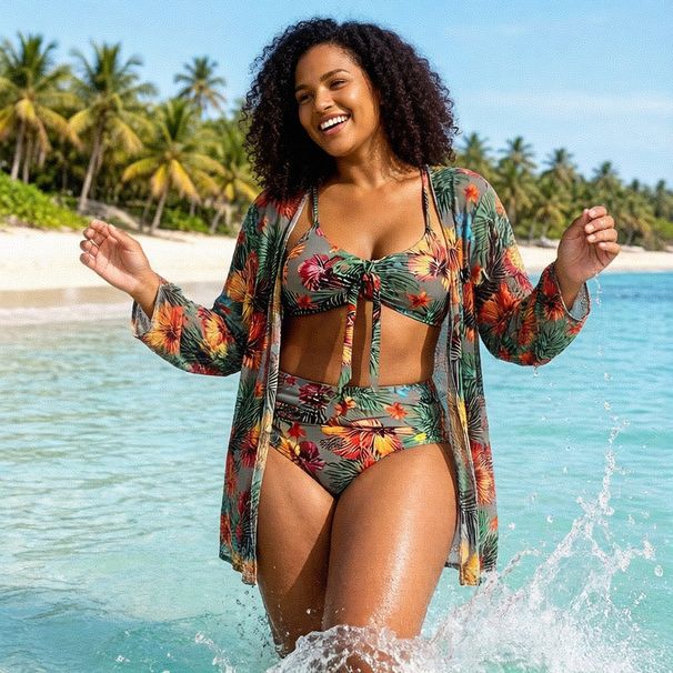 Women's Clothing Women's Style Long Sleeve Printed Two Piece Swimsuit Sun Protection Beach Vacation Bikini Set_ecoleips.com