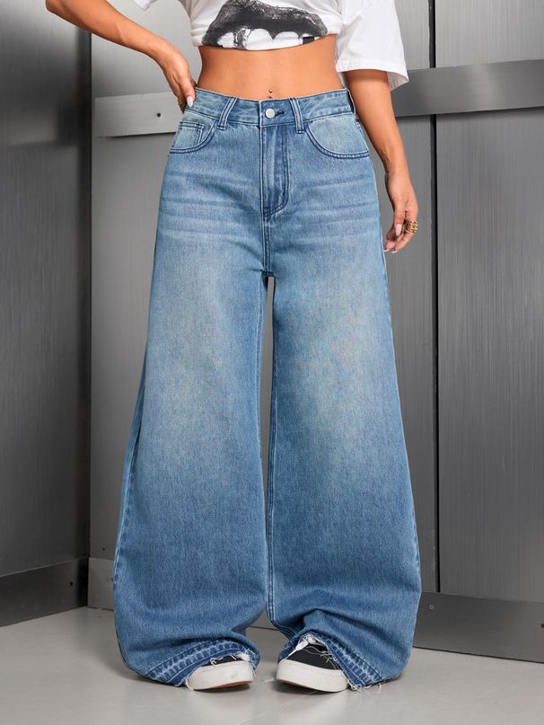 Women's Retro High Street Wide Leg Jeans Solid Color Casual Fashion Office Lady Style Spring Autumn Regular Fit Cotton Denim_ecoleips.com