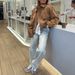 Women's Suede Jacket - Stylish Loose Fit Winter Coat With Notched Collar, Zipper Front, Long Sleeves (Khaki, S/M/L/Xl)_ecoleips.com