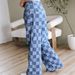 Women's High-Waisted Wide-Leg Checkered Print Casual Pants Loose Fit Autumn Fashion European American Style Jeans_ecoleips.com