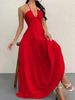 Women's Summer Sleeveless Wrap Dress Halter Neck Maxi Dress with Pockets Breathable Flowy Beach Wedding Party Casual Sundress_ecoleips.com