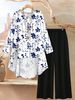 Women's Three Quarter Sleeve Printed Jacket And Shirt Set Round Neck Spring Autumn Fashion Cross Border E-commerce Style For Europe And America_ecoleips.com