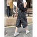 Women's Clothing Women's High-Waisted Wide Leg Cropped Pants Denim Retro Camouflage Straight Mid-Length Summer Style_ecoleips.com