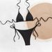 Black Ribbed Triangle String Bikini Set Women Halter Tie Side High Cut Thong Bikini 2 Piece Summer Beach Swimwear_ecoleips.com