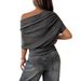Foreign Trade 2026 Summer New Women's T-Shirt Sexy Hot Girl One-Shoulder Slim-Fit Top With Bat Sleeves_ecoleips.com