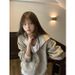 Korean-Style Embroidered Striped Hoodie – Oversized Slim-Fit Zip-Up Sweatshirt For Women (S/M/L/XL, Beige/Black)_ecoleips.com