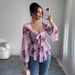 Women's Long Sleeve Shirt French Sweet Floral Tie Dye Square Neck Top Design European And American Style_ecoleips.com