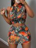 New Branch Print Fashion Short Skirt Two-Piece Set Women's Clothing_ecoleips.com