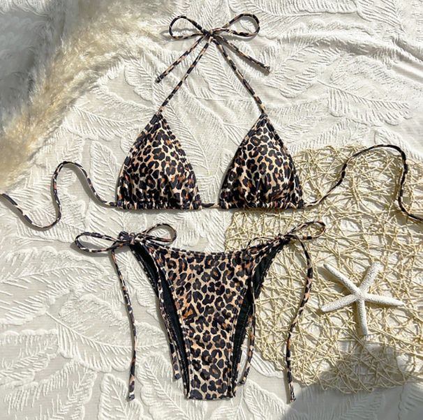 Women's Sexy Two-Piece Swimsuit Bikini Set Tie Waist Hot Spring Beachwear Regular Fit Polyester_ecoleips.com