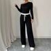 AD316 Cross-Border Color-Block Casual Set: New Spring Autumn Loose Wide-Leg Pants And Slim Fit Off-Shoulder Comfortable_ecoleips.com