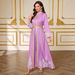 Modest Abaya Dress Elegant Printed Long Sleeve Kaftan Dress With Belt – Flowy Cover-Up Abaya For Women_ecoleips.com