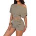 Women's Off-Shoulder Color-Block Striped Top And High-Waisted Shorts Two-Piece Set European And American Fashion Casual Hot Pants_ecoleips.com