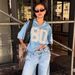 Oversized V-Neck Streetwear T-Shirt For Women - Loose Fit Graphic Print Tee, Casual Comfort, Trendy Urban Style (Pink, Blue, White)_ecoleips.com