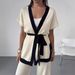 Women's Clothing Fashion Suit Trousers Summer Solid Color Lace Waist Slit Casual_ecoleips.com