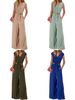 Women's Clothing V Neck Lace Up Navel Exposed Wide Leg Pants Casual Fashion Suit_ecoleips.com