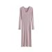 Autumn Winter V-neck Knitted For Women, Straight Slim Fit Long Sleeve Ribbed Split Hem Over-the-knee Sweater Dress_ecoleips.com