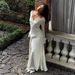 Women's French High End V Neck Lace Panel Flared Sleeve Ruched Tie Maxi Dress – Sexy Elegant Party Gown_ecoleips.com