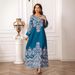 Elegant plus Size Long Robe Dress ZD019 European American Style Printed Dress with Rhinestone Embellishments for Women_ecoleips.com