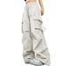 Women's Drawstring Wide-Leg Cargo Pants Multi-Pocket Loose Casual Trousers Street Style Versatile Floor-Length Trousers_ecoleips.com