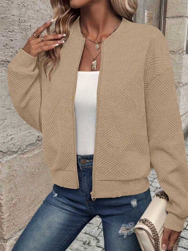 Lightweight Knit Cardigan With Zip Detail – Versatile Long-Sleeve Cover-Up For Women (S-XXXL, 11 Neutral & Pastel Shades, Poly-Spandex Blend)_ecoleips.com