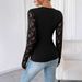 Women's Slim Fit Long Sleeve T-Shirt Top Lace Patchwork Solid Color Style Autumn Winter New_ecoleips.com