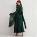 Dark Green V Neck Chiffon Maxi Dress For Women With Tassel Sleeves And A Fitted Waist Tie European And American Style_ecoleips.com