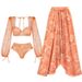 Women's V-Neck Mesh Long Sleeve Shiny Seashell Print One Piece Swimsuit European American Style Sexy Vacation Suit for All Seasons_ecoleips.com
