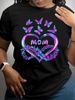 European And American Cross-border Foreign Trade Women's Clothing Heart Butterfly Print Round Neck Short-sleeve T-shirt_ecoleips.com