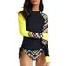 Women's Long-Sleeve Rash Guard & Swim Shorts Set – Geometric Print Surfing Outfit (Sky Blue/Yellow/Watermelon Red) – Upf 50+ Quick-Dry Fabric – S-2xl_ecoleips.com