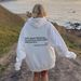 Women's Fleece Lined Sweatshirt Solid Color Letter Print With Kangaroo Pocket Drawstring_ecoleips.com