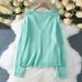 Women’s Deep V-Neck Button Cardigan – Soft Mohair Blend Knit Sweater (S-XL) – Light Blue, Versatile & Stylish_ecoleips.com