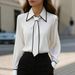 Women's Long Sleeve Shirt Solid Color Commuter Tie Style Autumn Fashion Clothing_ecoleips.com