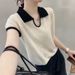 Summer New Style Women's Collared Color Block Knitted Top Short Sleeved T-Shirt Chic And Stylish_ecoleips.com