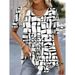 Summer V-Neck T-Shirt Fashion Women Short Sleeves 3D Printed Top Tee Casual Loose Black White Fashion Streetwear Female Pullover_ecoleips.com