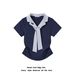 Ribbed Collar Tie-Waist T-Shirt & Plaid Patchwork Denim Jeans Set | Anime Cartoon Print | Casual Summer Outfit_ecoleips.com